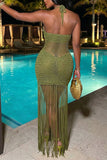 Sequin Halter Fringe Bodycon Vacation Dress