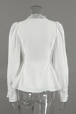 Lace V-Neck Puff Sleeve Button Blouse
