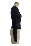 Sheer Floral Lace Mock Neck Crop Blouse
