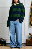 Striped Long Sleeve Polo Top