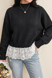 Mock Neck Lace Hem Knit Sweater