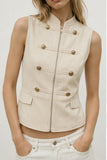 Military Button Zip Front Sleeveless Tank