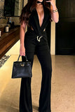 Deep V-Neck Cutout Ruched Jumpsuit