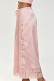 Lace Insert Drawstring Wide-Leg Casual Pants