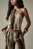 Abstract Print Halter Wide Leg Set
