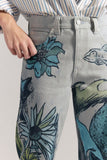 Graphic Print Straight Jeans