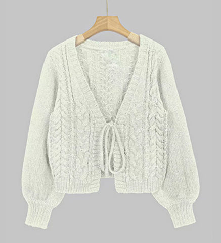 Cable Knit V-Neck Tie Front Cardigan