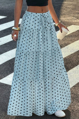 Polka Dot Tiered Drawstring Maxi Skirt