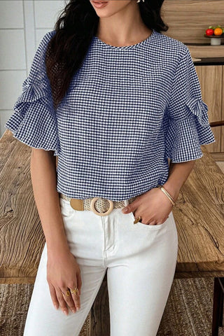 Ruffle-Sleeve Gingham Tee