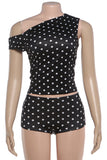 One-Shoulder Polka Dot Short Set