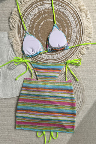 Striped Ruched Mini Skirt Set