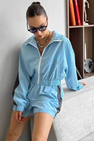 Zip-Up Crop Jacket and Shorts Set