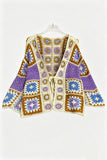 Crochet Patchwork Open Front Bell Sleeve Cardigan