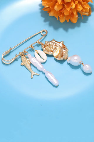 Tone Sea Shell and Pearl Charm Brooch