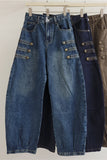 Button-Detail High-Waist Barrel Jeans