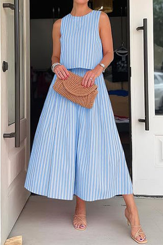 Striped Sleeveless Skirt Set