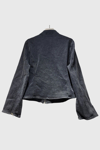 Military Button Zip Front Denim Jacket