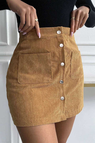 High-Waist Ribbed Button-Front Mini Skirt