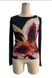 Sheer Mesh Floral Print Long Sleeve Top