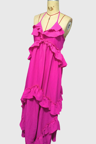 Ruffle Tiered Halter Maxi Casual Dress