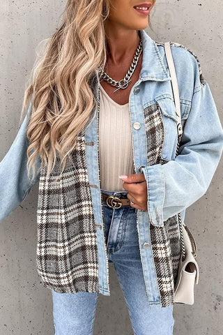 Plaid Patchwork Button-Front Jacket