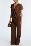 Draped V-Neck Pants Set