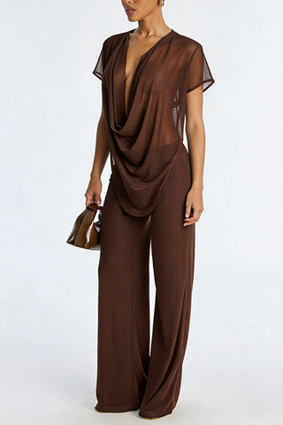Draped V-Neck Pants Set