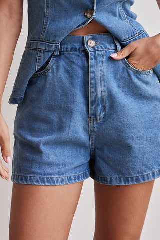 Button-Front Denim Top and Shorts Set