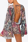 Animal Print Bell Sleeve Mini Casual Dress