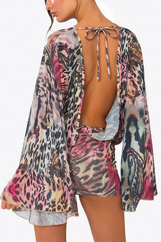 Animal Print Bell Sleeve Mini Casual Dress
