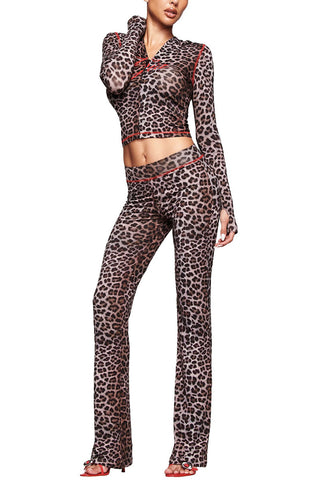 Leopard Print Hoodie and Flare Pants Set