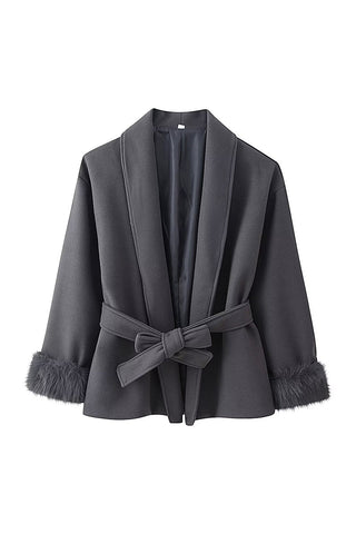 Faux Fur Cuff Wrap Belted Coat