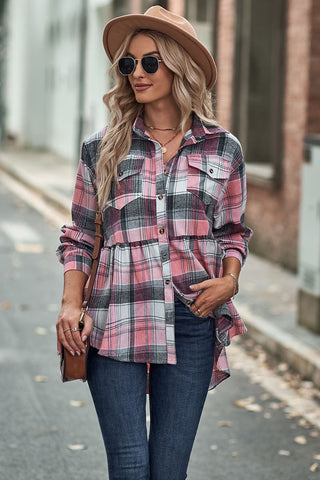 Plaid Button-Front Long Sleeve Shirt