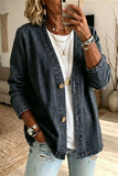 Button-Front V-Neck Denim Jacket