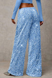 Sequin Drawstring Wide-Leg Casual Pants