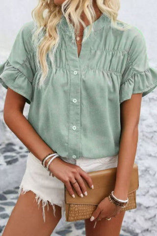 Button-Up Ruffled Sleeve Blouse