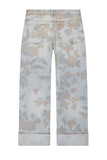 Floral Print Cuffed Wide Leg Jeans