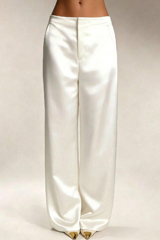 Satin High-Waist Wide-Leg Casual Pants