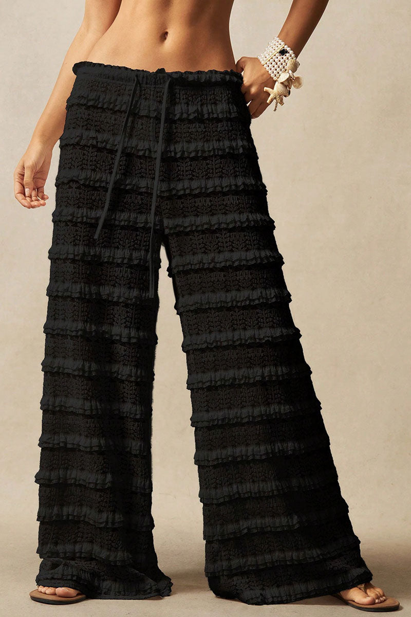 Lace Ruffle Drawstring Wide Leg Pants