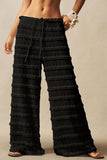 Lace Ruffle Drawstring Wide Leg Pants