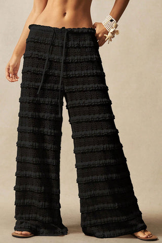 Lace Ruffle Drawstring Wide Leg Pants