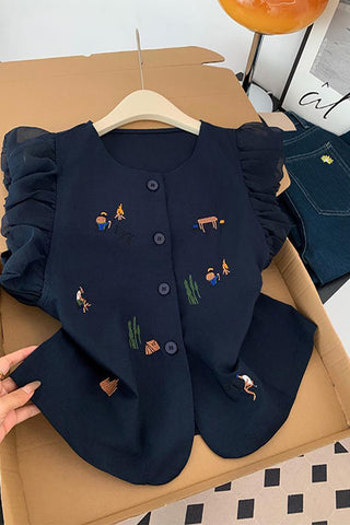 Patterned Button-Front Blouse