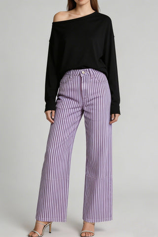 Striped High-Waist Straight Jeans