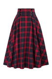 Plaid High-Waist Button Midi Skirt