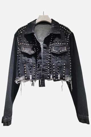 Studded Cropped Denim Jacket