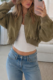Ribbed Cuff Zip-Front Bomber Jacket