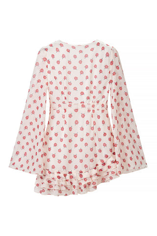 Floral Puff Sleeve Ruffle V-Neck Dress