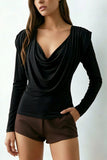 Cowl Neck Long Sleeve Fitted Top