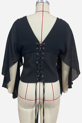 V-Neck Draped Sleeve Blouse
