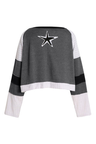 Star Graphic Crochet Panel Pullover